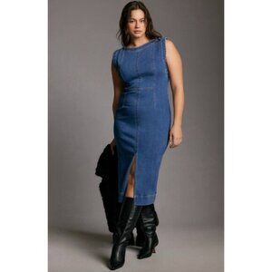 Anthropologie Pilcro Denim Dress Blue Midi  Sleeveless Retro Preppy 3X Plus NWT